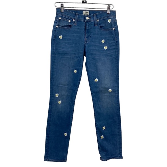 J. Crew Slim Broken in Boyfriend Jeans Womens 24 Floral Skinny Embroidered Daisy - Picture 1 of 14